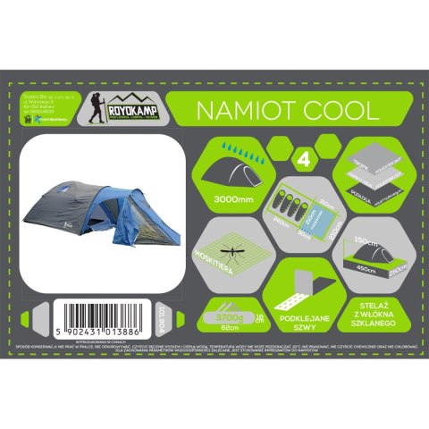 Royokamp NAMIOT TURYSTYCZNY 4 OSOBOWY COOL SZARO-NIEBIESKI
