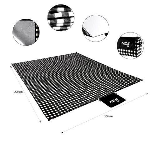 NILS CAMP NC2311 KOC PIKNIKOWY BIAŁO-CZARNY 200x200 CM PE + ALU NILS CAMP