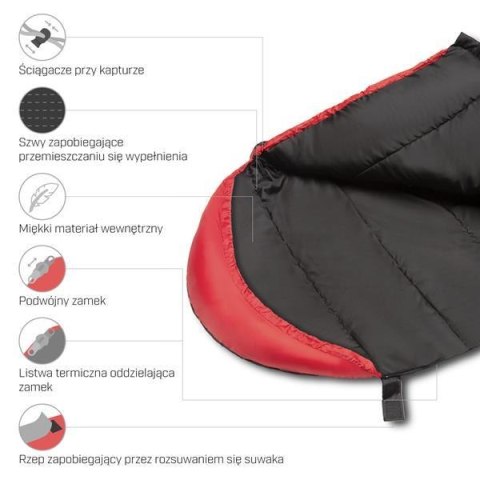 NILS CAMP NC2012 ŚPIWÓR CZARNO-CZERWONY 220 CM NILS CAMP