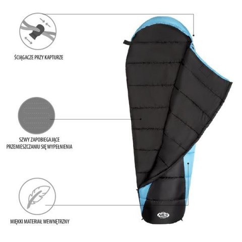 NILS CAMP NC2012 ŚPIWÓR CZARNO-NIEBIESKI 220 CM NILS CAMP